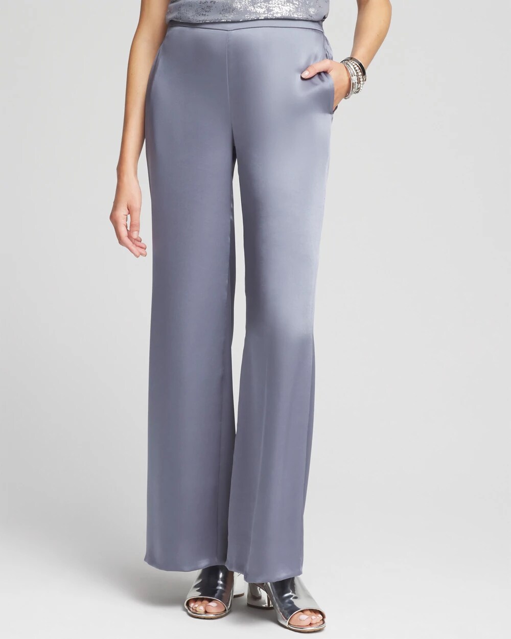 パンツ GREY SILK PANTS CHS_DRAPEY SATIN